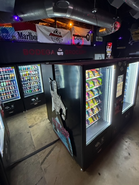 EJR Vending combo machines loaded with snacks and beverages at Bodega West 7th