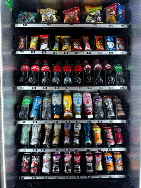 Fully stocked EJR Vending snack and drink combo machine in Dallas-Fort Worth