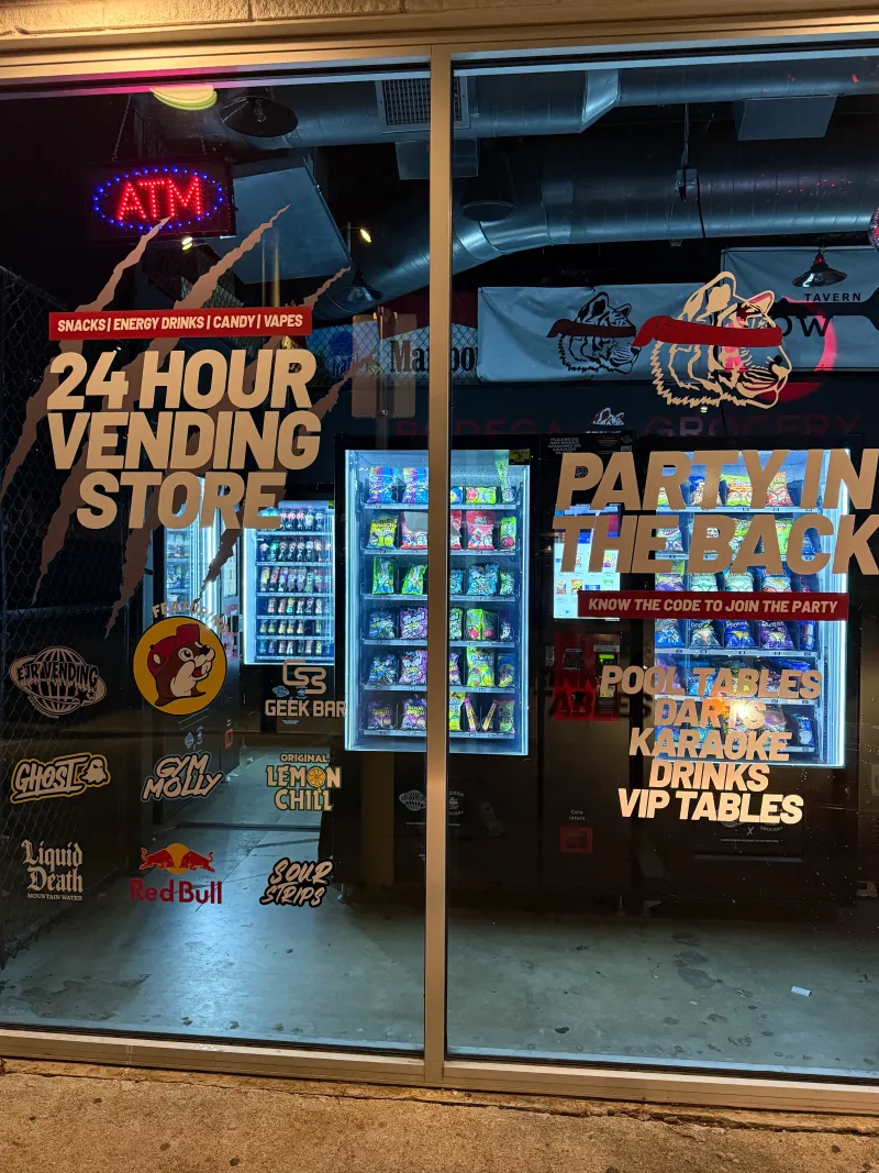 EJR Vending 24-hour automated vending store storefront lit up at night in Dallas-Fort Worth